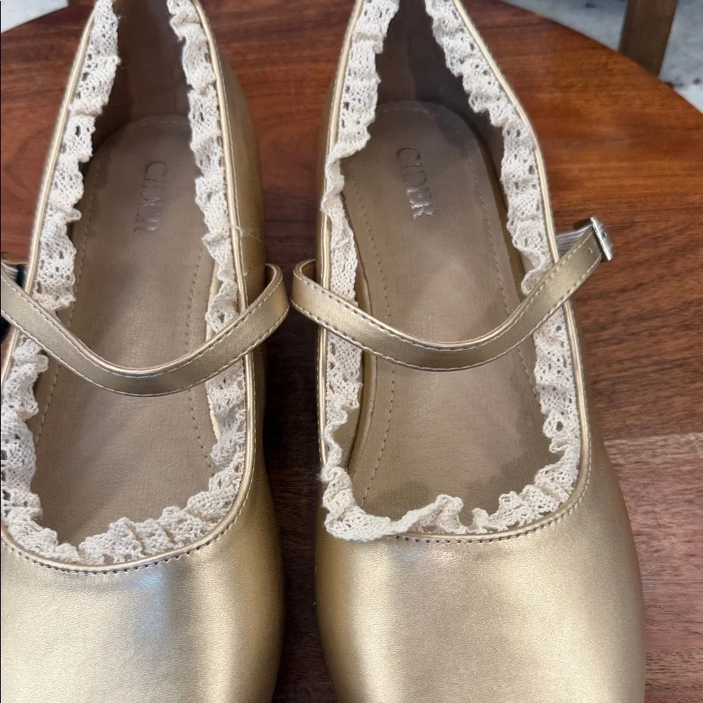Cider Metallic Gold Flats with Lace Trim